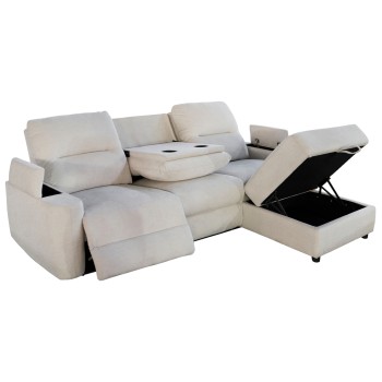 RIGHT CORNER SOFA SYNTHIA FK3308.01R RECLINE & STORAGE SPACE--BEIGE FABRIC 245x170x98Hcm.