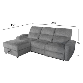 LEFT CORNER SOFA SYNTHIA FK3308.03L RECLINE & STORAGE SPACE--GREY FABRIC 245x170x98Hcm. LEFT CORNER SOFA SYNTHIA FK3308.03L RECLINE & STORAGE SPACE--GREY FABRIC 245x170x98Hcm.