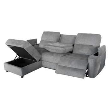 LEFT CORNER SOFA SYNTHIA FK3308.03L RECLINE & STORAGE SPACE--GREY FABRIC 245x170x98Hcm.