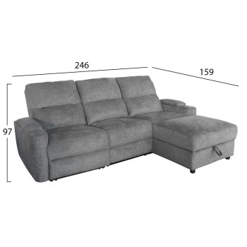 RIGHT CORNER SOFA SYNTHIA FK3308.03R RECLINE & STORAGE SPACE--GREY FABRIC 245x170x98Hcm. RIGHT CORNER SOFA SYNTHIA FK3308.03R RECLINE & STORAGE SPACE--GREY FABRIC 245x170x98Hcm.
