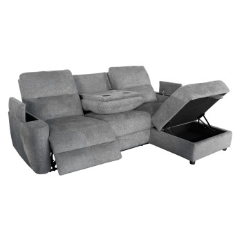 RIGHT CORNER SOFA SYNTHIA FK3308.03R RECLINE & STORAGE SPACE--GREY FABRIC 245x170x98Hcm.