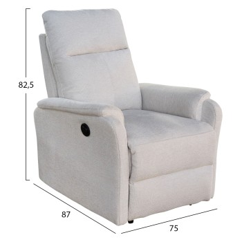 ARMCHAIR RELAX WITH ELECTRIC RECLINE SYNTHIA FK3309.01 BEIGE FABRIC 75x86x100Hcm. ARMCHAIR RELAX WITH ELECTRIC RECLINE SYNTHIA FK3309.01 BEIGE FABRIC 75x86x100Hcm.