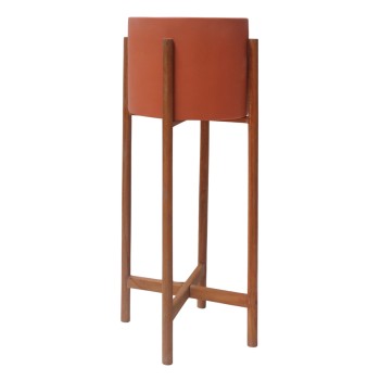INDOOR POT RENTIL FK4684.08L FIBER CEMENT IN TERRACOTTA COLOR--TEAK BASE Φ27x66Hcm