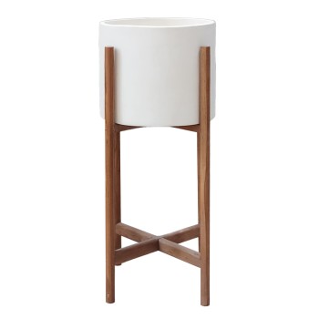 INDOOR POT RENTIL FK4684.02S FIBER CEMENT IN WHITE COLOR--TEAK BASE Φ27x56Hcm