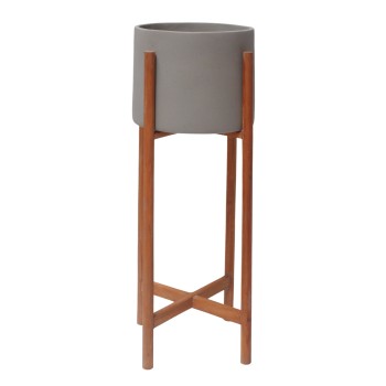 INDOOR POT RENTIL FK4684.03S FIBER CEMENT IN GREY COLOR--TEAK BASE Φ27x56Hcm
