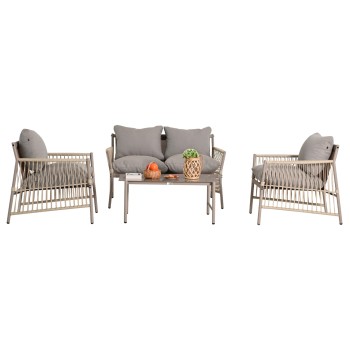 OUTDOOR LOUNGE SET 4-SEAT DEANDRA FK6507.02 CHAMPAGNE COLOR METAL--GREY CUSHIONS