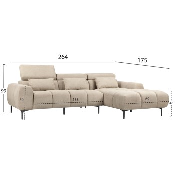 CORNER SOFA RIGHT DIVYA FK3267.11R BROWN FABRIC 264x175x99Hcm.