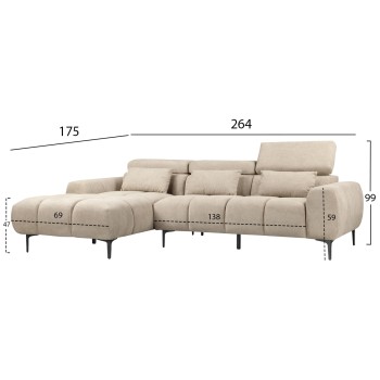 CORNER SOFA LEFT DIVYA FK3267.11L BROWN FABRIC 264x175x99Hcm.