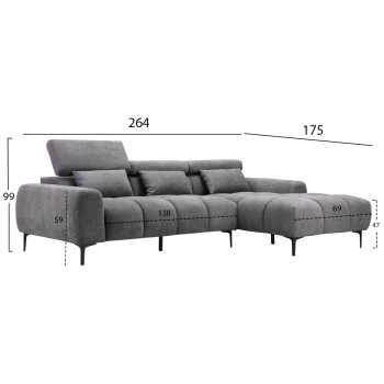 CORNER SOFA RIGHT DIVYA FK3267.12R GREY FABRIC 264x175x99Hcm.