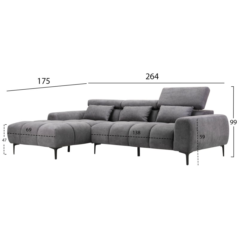 CORNER SOFA LEFT DIVYA FK3267.12L GREY FABRIC 264x175x99Hcm.
