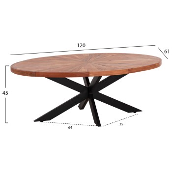 COFFEE TABLE OVAL MONTANA SUPERIOR FK9906 ACACIA WOOD-METAL 120x61x45Hcm.