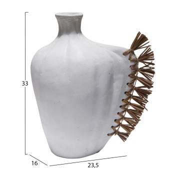 TABLE DECORATIVE VASE JEBB FK4689.02 TERRACOTA IN WHITE & GRASS--32x15x33Hcm. TABLE DECORATIVE VASE JEBB FK4689.02 TERRACOTA IN WHITE & GRASS--32x15x33Hcm.