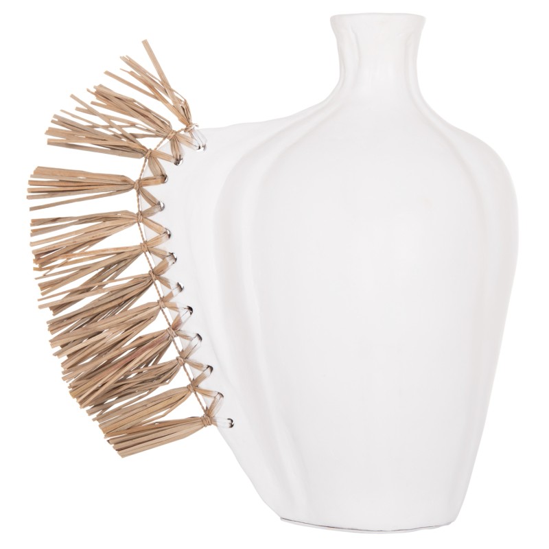 TABLE DECORATIVE VASE JEBB FK4689.02 TERRACOTA IN WHITE & GRASS--32x15x33Hcm. TABLE DECORATIVE VASE JEBB FK4689.02 TERRACOTA IN WHITE & GRASS--32x15x33Hcm.