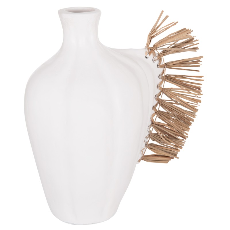 TABLE DECORATIVE VASE JEBB FK4689.02 TERRACOTA IN WHITE & GRASS--32x15x33Hcm. TABLE DECORATIVE VASE JEBB FK4689.02 TERRACOTA IN WHITE & GRASS--32x15x33Hcm.