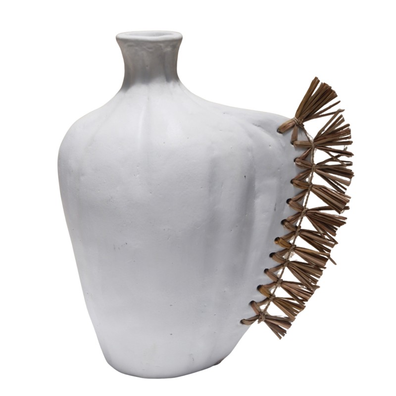 TABLE DECORATIVE VASE JEBB FK4689.02 TERRACOTA IN WHITE & GRASS--32x15x33Hcm. TABLE DECORATIVE VASE JEBB FK4689.02 TERRACOTA IN WHITE & GRASS--32x15x33Hcm.