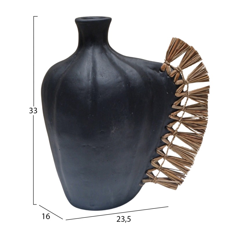 TABLE DECORATIVE VASE JEBB FK4689.01 TERRACOTA IN BLACK & GRASS--32x15x33Hcm. TABLE DECORATIVE VASE JEBB FK4689.01 TERRACOTA IN BLACK & GRASS--32x15x33Hcm.