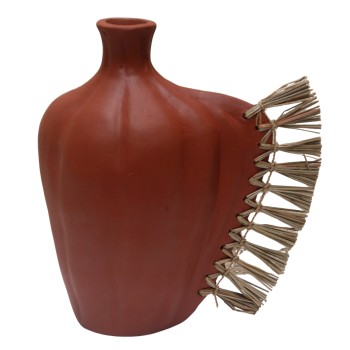 TABLE DECORATIVE VASE JEBB FK4689.08 TERRACOTA IN NATURAL & GRASS--32x15x33Hcm.
