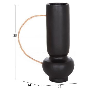 DECORATIVE VASE MIBO FK4688.01L TERRACOTTA IN BLACK--HANDLE NATURAL RATTAN 23x14x35Hcm DECORATIVE VASE MIBO FK4688.01L TERRACOTTA IN BLACK--HANDLE NATURAL RATTAN 23x14x35Hcm
