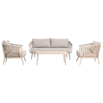OUTDOOR LOUNGE SET 4-SEAT WILLA FK6505.02 ALUMINUM-ROPE IN BEIGE--CUSHIONS IN GREY