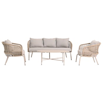 OUTDOOR LOUNGE SET 5-SEAT ELOWEN FK6508.02 ALUMINUM-ROPE IN BEIGE--CUSHIONS IN GREY