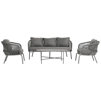 OUTDOOR LOUNGE SET 5-SEAT ELOWEN FK6508.01 ALUMINUM-ROPE-CUSHIONS---GREY