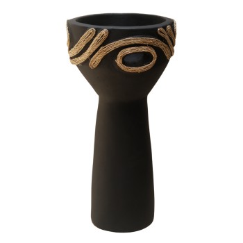 TABLE DECORATIVE VASE DEAN FK4679.01 TERRACOTTA IN BLACK & AGEL ROPE--Φ18x35Hcm.