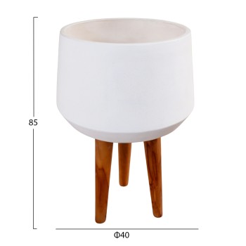 INDOOR POT QUAN FK4680.02L FIBER CEMENT IN WHITE--TEAK BASE Φ40x85Hcm INDOOR POT QUAN FK4680.02L FIBER CEMENT IN WHITE--TEAK BASE Φ40x85Hcm