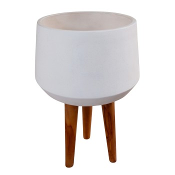 INDOOR POT QUAN FK4680.02L FIBER CEMENT IN WHITE--TEAK BASE Φ40x85Hcm
