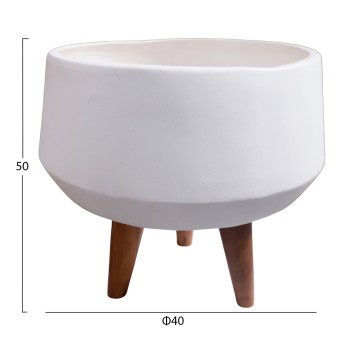 INDOOR POT QUAN FK4680.02S FIBER CEMENT IN WHITE--TEAK BASE Φ37x36Hcm INDOOR POT QUAN FK4680.02S FIBER CEMENT IN WHITE--TEAK BASE Φ37x36Hcm