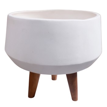 INDOOR POT QUAN FK4680.02S FIBER CEMENT IN WHITE--TEAK BASE Φ37x36Hcm