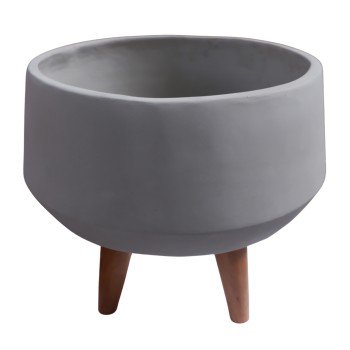 INDOOR POT QUAN FK4680.03S FIBER CEMENT IN GREY--TEAK BASE Φ37x36Hcm