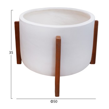 INDOOR POT HOFF FK4682.02L FIBER CEMENT IN WHITE COLOR--TEAK BASE Φ50x35Hcm INDOOR POT HOFF FK4682.02L FIBER CEMENT IN WHITE COLOR--TEAK BASE Φ50x35Hcm