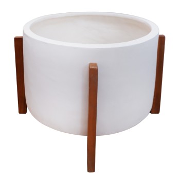 INDOOR POT HOFF FK4682.02L FIBER CEMENT IN WHITE COLOR--TEAK BASE Φ50x35Hcm
