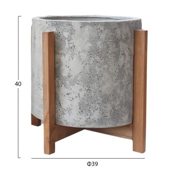 INDOOR POT HOFF FK4682.03M FIBER CEMENT IN GREY--TEAK BASE Φ40x39Hcm INDOOR POT HOFF FK4682.03M FIBER CEMENT IN GREY--TEAK BASE Φ40x39Hcm