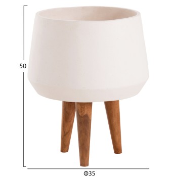 INDOOR POT QUAN FK4680.02M FIBER CEMENT IN WHITE--TEAK BASE Φ40x65Hcm INDOOR POT QUAN FK4680.02M FIBER CEMENT IN WHITE--TEAK BASE Φ40x65Hcm