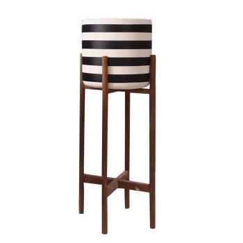 INDOOR POT RENTIL FK4683L FIBER CEMENT IN BLACK/WHITE--TEAK BASE Φ35x45Hcm