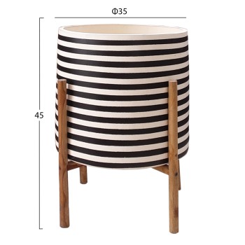 INDOOR POT RENTIL FK4683S FIBER CEMENT IN BLACK/WHITE--TEAK BASE Φ23x60Hcm INDOOR POT RENTIL FK4683S FIBER CEMENT IN BLACK/WHITE--TEAK BASE Φ23x60Hcm