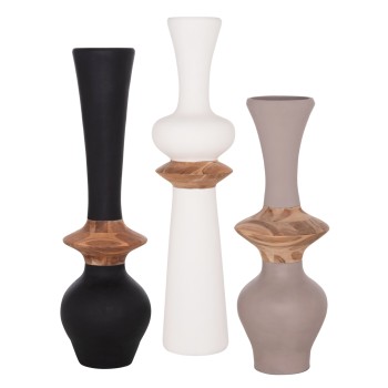 SET 3PCS DECORATIVE FLOOR VASES NEBULA FK21139.02 FIBER CEMENT--ΤΕΑΚ WOOD