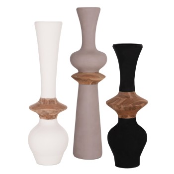 SET 3PCS DECORATIVE FLOOR VASES NEBULA FK21139.03 FIBER CEMENT--ΤΕΑΚ WOOD
