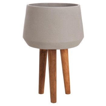 INDOOR POT QUAN FK4680.03L FIBER CEMENT IN GREY--TEAK BASE Φ38x62Hcm