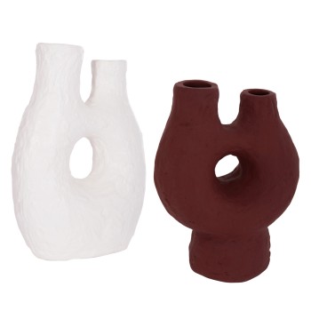 SET 2PCS TABLE DECORATIVE VASES NAMENTIS FK21143.01 TERRACOTTA IN WHITE/MAROON RED