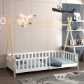 BED WITH RAILINGS MUNK FK21325 PINE WOOD IN NATURAL WOOD/WHITE COLOR--WITH MATTRESS 90x190cm