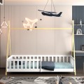 BED WITH RAILINGS MUNK FK21325 PINE WOOD IN NATURAL WOOD/WHITE COLOR--WITH MATTRESS 90x190cm