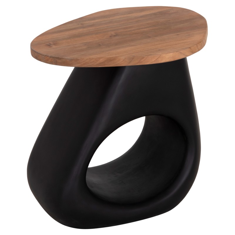 SIDE TABLE AIDA FK4692.01 FIBER CEMENT IN BLACK--TEAK WOOD TOP 47x60x59Hcm.