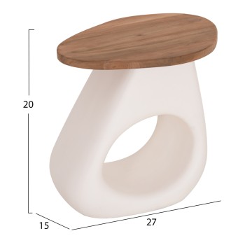 SIDE TABLE AIDA FK4692.02 FIBER CEMENT IN WHITE--TEAK WOOD TOP 47x60x59Hcm.