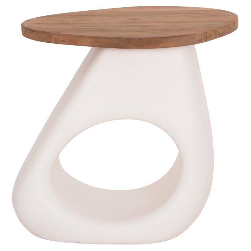 SIDE TABLE AIDA FK4692.02 FIBER CEMENT IN WHITE--TEAK WOOD TOP 47x60x59Hcm. SIDE TABLE AIDA FK4692.02 FIBER CEMENT IN WHITE--TEAK WOOD TOP 47x60x59Hcm.