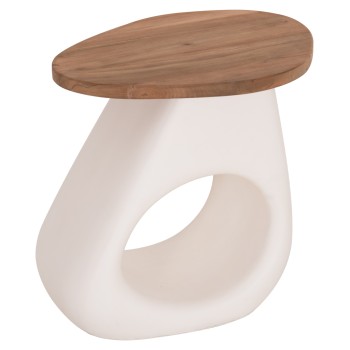 SIDE TABLE AIDA FK4692.02 FIBER CEMENT IN WHITE--TEAK WOOD TOP 47x60x59Hcm.