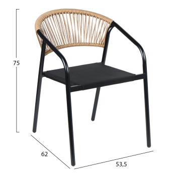 OUTDOOR ARMCHAIR HOMAN FK6430.03 METAL FRAME & TEXTILENE SEAT IN BLACK--BEIGE P.E.RATTAN 53x58x75H