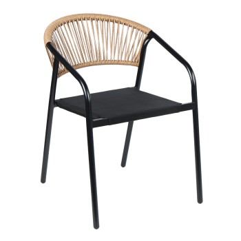 OUTDOOR ARMCHAIR HOMAN FK6430.03 METAL FRAME & TEXTILENE SEAT IN BLACK--BEIGE P.E.RATTAN 53x58x75H