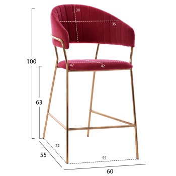 BAR STOOL MED.HEIGHT THEODORE FK8734.06 BURGUNDY RED VELVET--GOLDEN METAL FRAME 60x55x100Hcm. BAR STOOL MED.HEIGHT THEODORE FK8734.06 BURGUNDY RED VELVET--GOLDEN METAL FRAME 60x55x100Hcm.